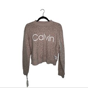 Calvin Klein Women’s Performance Pink Leopard Print Logo Sweatshirt Size Medium